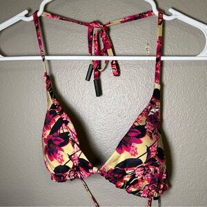 NEW Flag Nor Fail Floral Print Triangle Halter Bikini Swim Top Womens Size Large